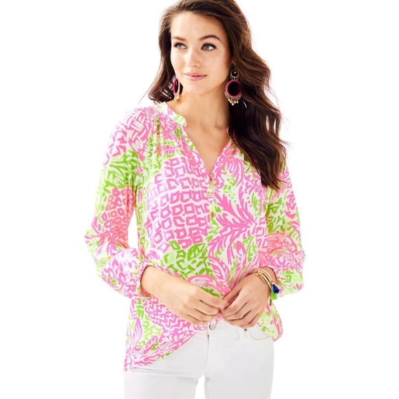 Lilly Pulitzer Elsa Silk Top Home Slice Pink Pineapple XS - Picture 7 of 15